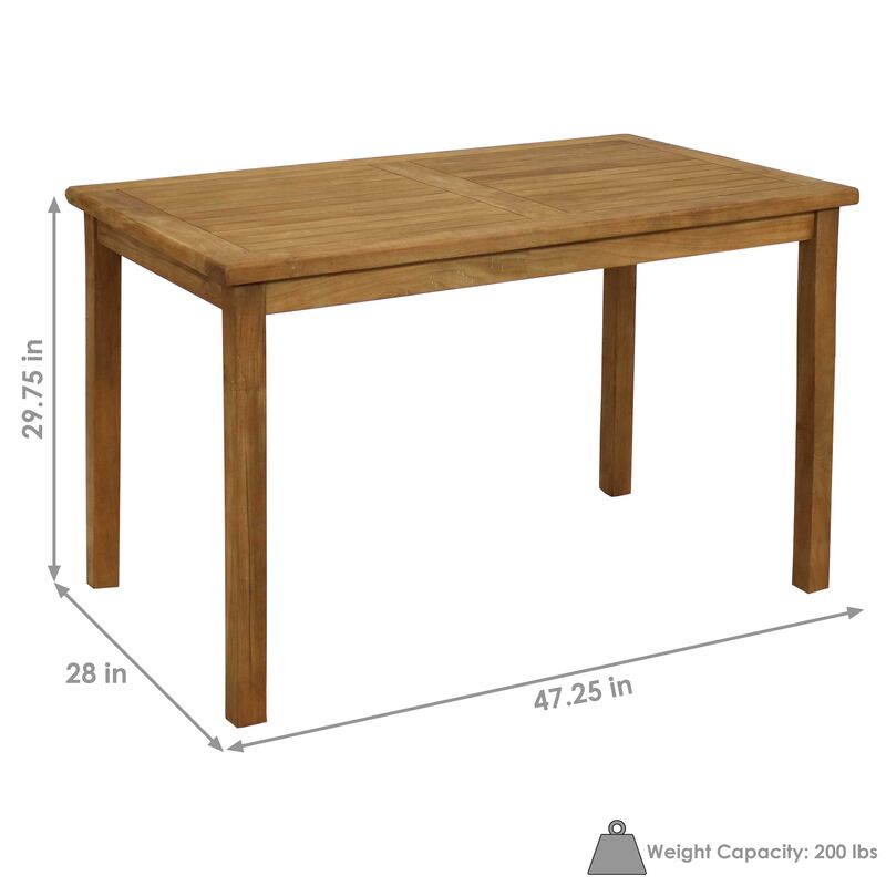 Sunnydaze 47.25 in Solid Teak Rectangular Patio Dining Table