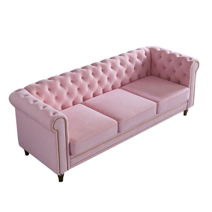 Chesterfield Velvet Sofa For Living Room Pink Color