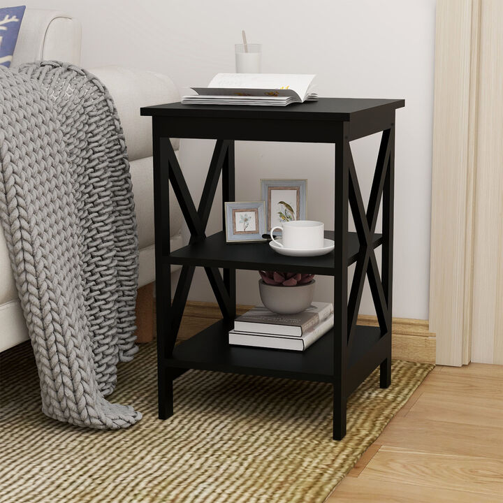 15.75 in. W. Black 24.02 in. H. Rectangle Wood End Table with Shelves