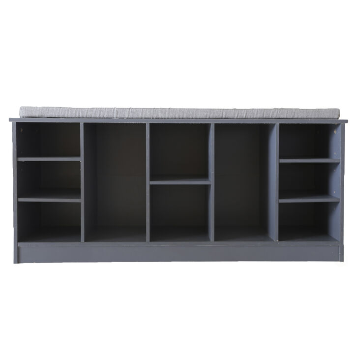 Wooden Shoe Cubicle Storage Entryway Bench with Soft Cushion for Seating