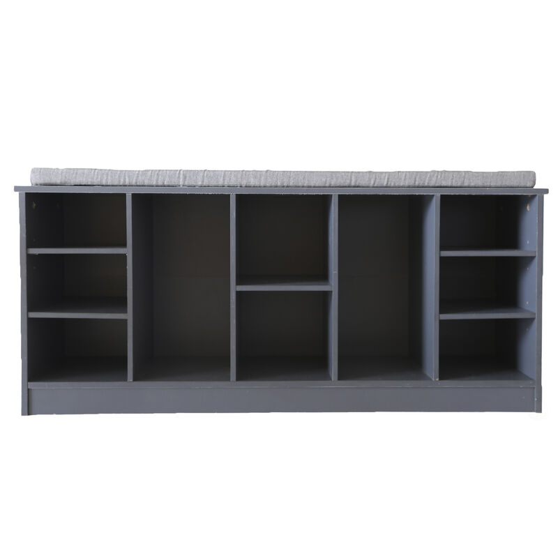 Wooden Shoe Cubicle Storage Entryway Bench with Soft Cushion for Seating