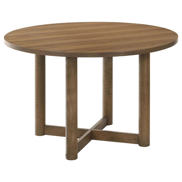 Billie Dining Table, Brown Wood Frame, Cross Legs, Round 46 Inch - Benzara