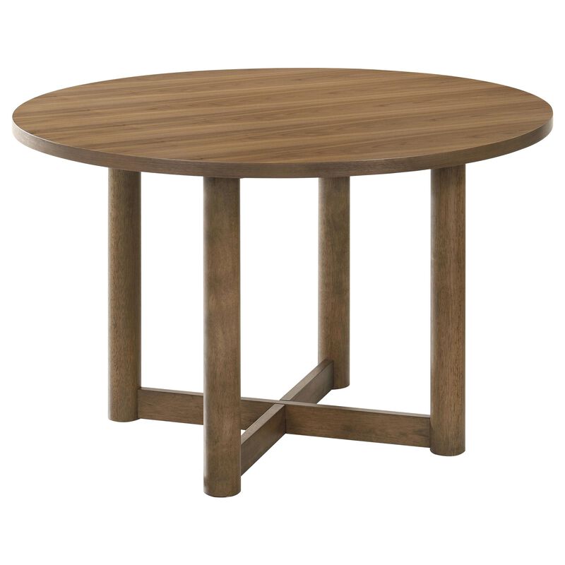 Billie Dining Table, Brown Wood Frame, Cross Legs, Round 46 Inch - Benzara
