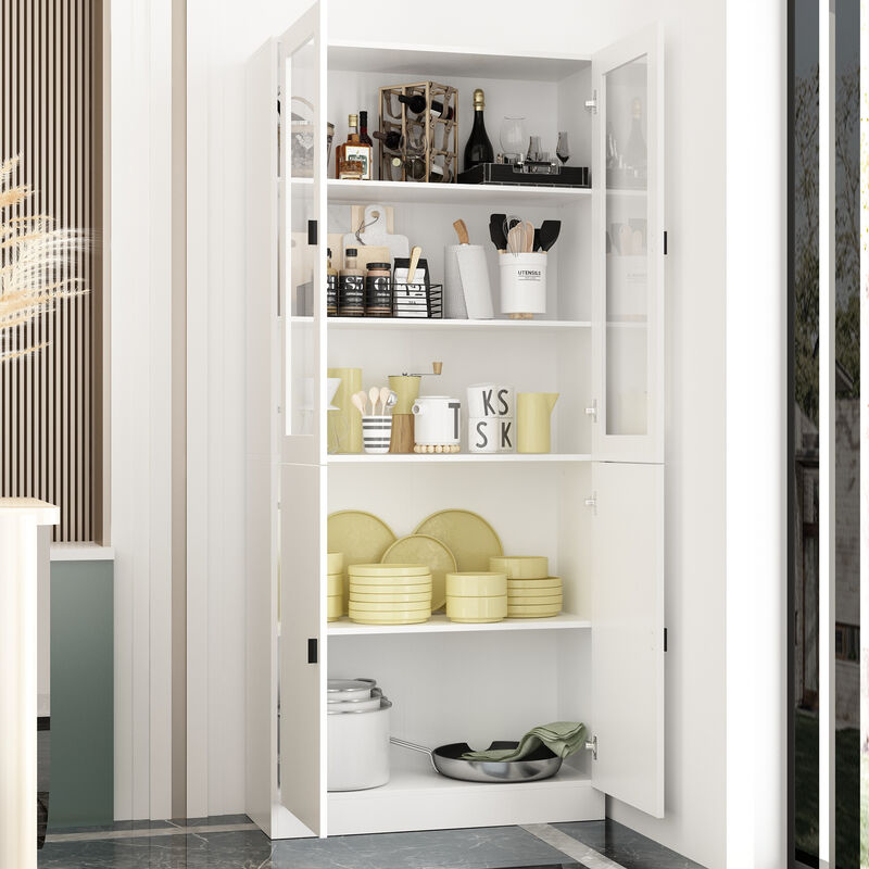 White Wood Storage Cabinet Buffet and Hutch Combination Cabinet With Shelves (160 Cabinet)