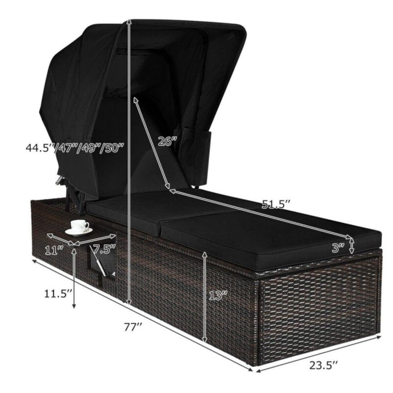 Hivvago Outdoor Adjustable Cushioned Chaise Lounge Chair with Folding Canopy