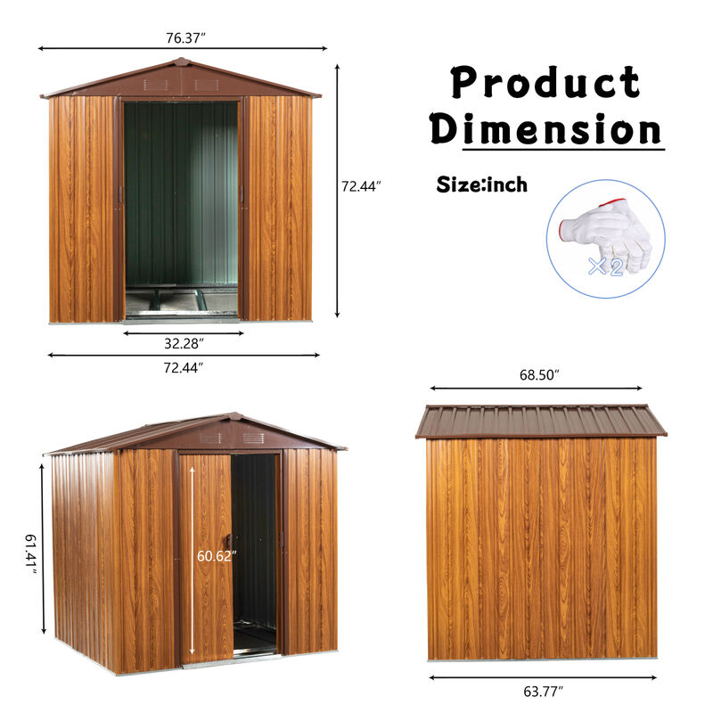 6x6 Metal Storage Shed with Wood Grain Horizontal Siding