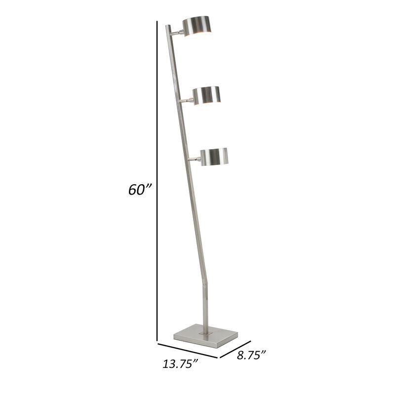 60 Inch Floor Lamp, 3 Drum Metal Shades, Modern Style, Silver Frame-Benzara