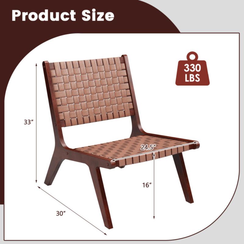 Hivvago Set of 1/2 Woven Leather Accent Chairs with Wood Frame