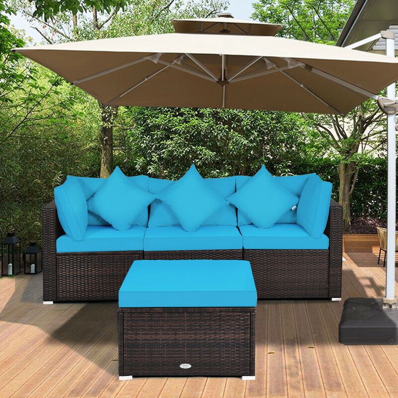 4 Pcs Ottoman Garden Deck Patio Rattan Wicker Furniture Set Cushioned Sofa