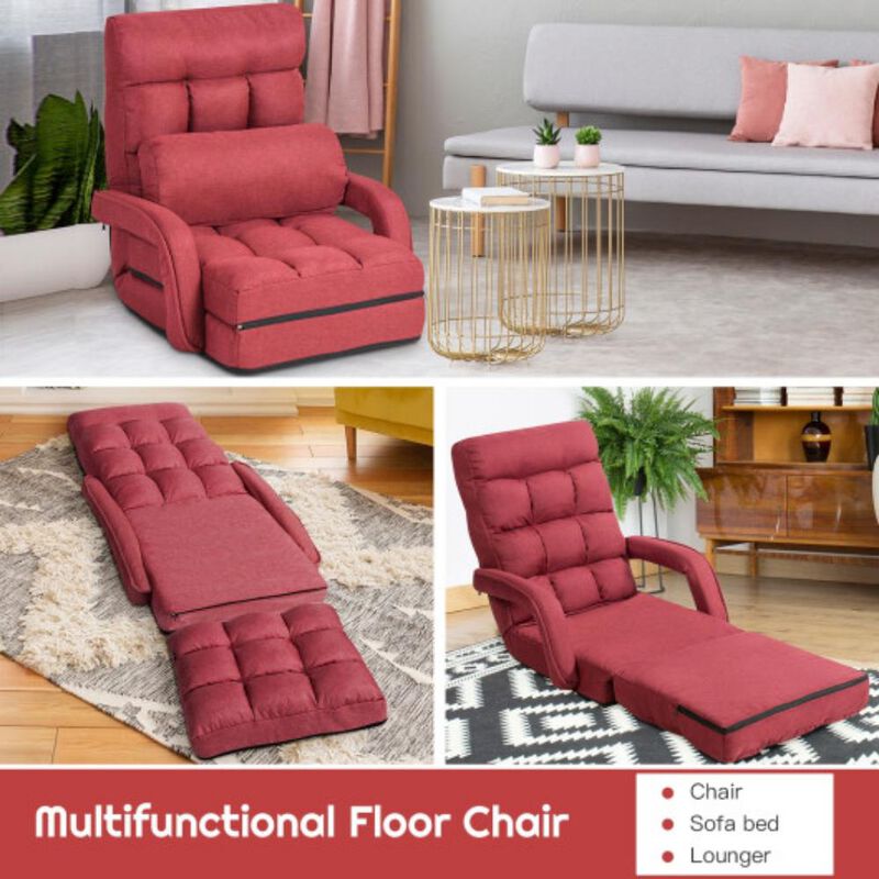 Folding Lazy Floor Chair Sofa with Armrests and Pillow