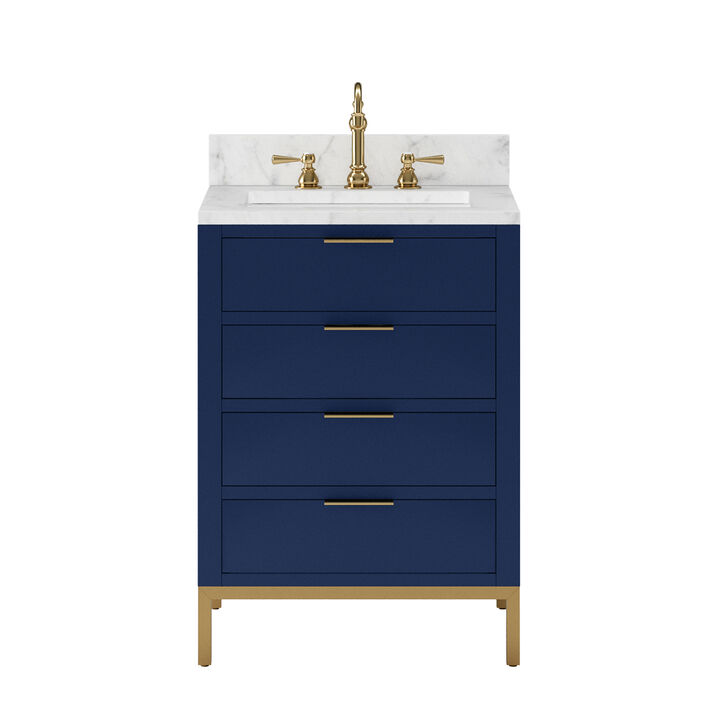 Bristol 24 In. Single Sink Carrara White Marble Countertop Bath Vanity in Monarch Blue