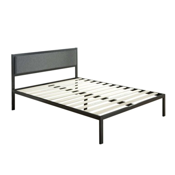 Hivvago King size Metal Platform Bed Frame with Wood Slats and Upholstered Headboard