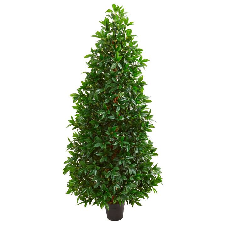 Hivvago 5 Feet Bay Leaf Cone Topiary Artificial Tree UV Resistant (Indoor/Outdoor)