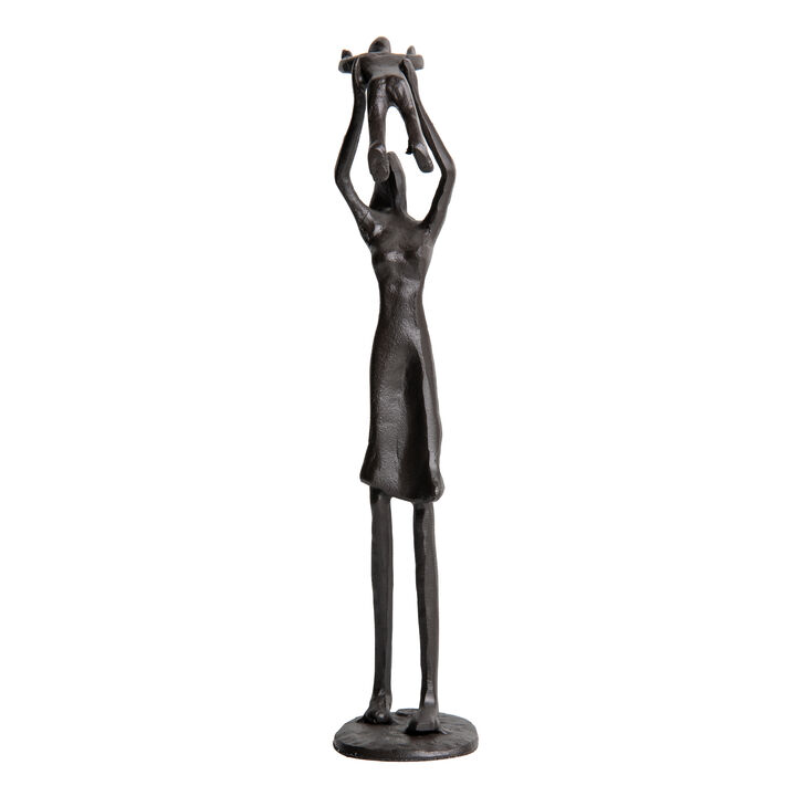 Proud Parent Holding Child Up Contemporary Iron Sculpture Statue