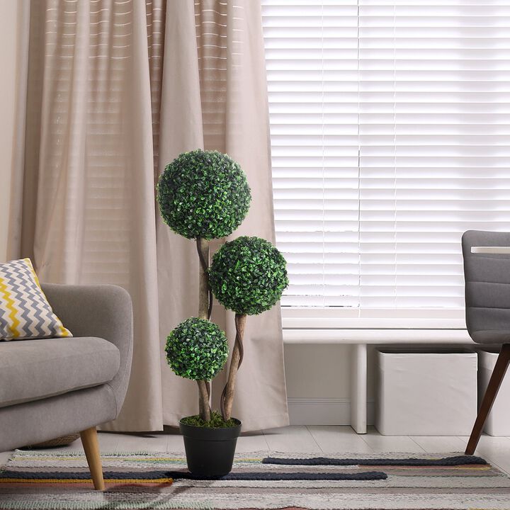Artificial Home Decor: 3ft Boxwood Topiary Tree in Pot for Indoor/Outdoor