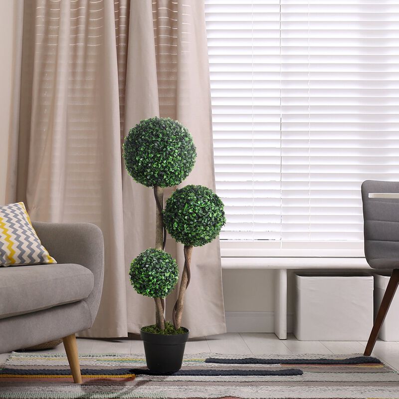 Artificial Home Decor: 3ft Boxwood Topiary Tree in Pot for Indoor/Outdoor