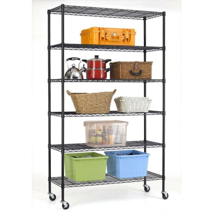QuikFurn Heavy Duty 6-Shelf Adjustable Metal Shelving Rack with Casters