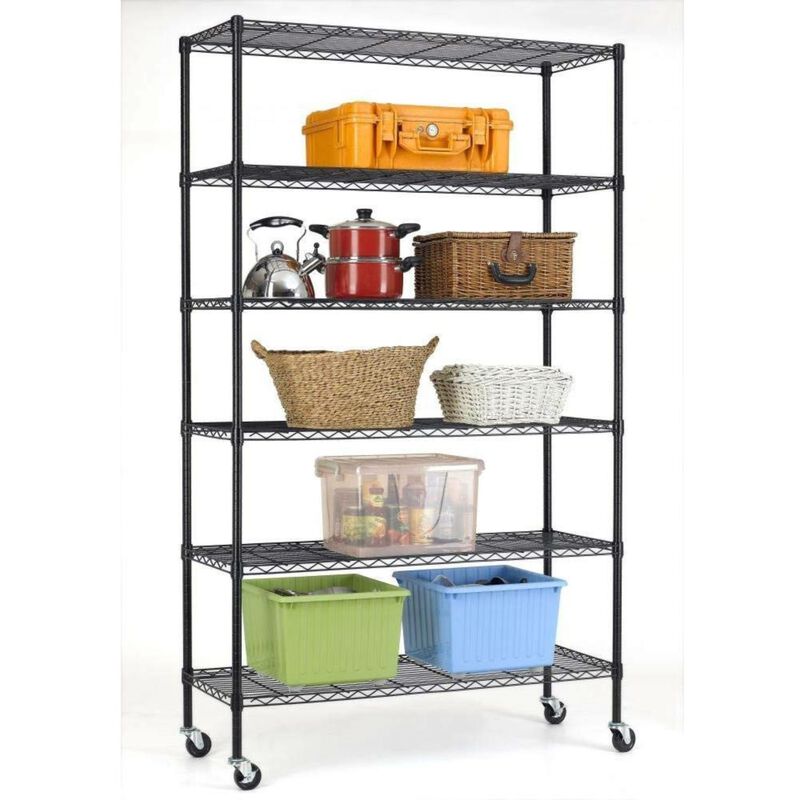 QuikFurn Heavy Duty 6-Shelf Adjustable Metal Shelving Rack with Casters