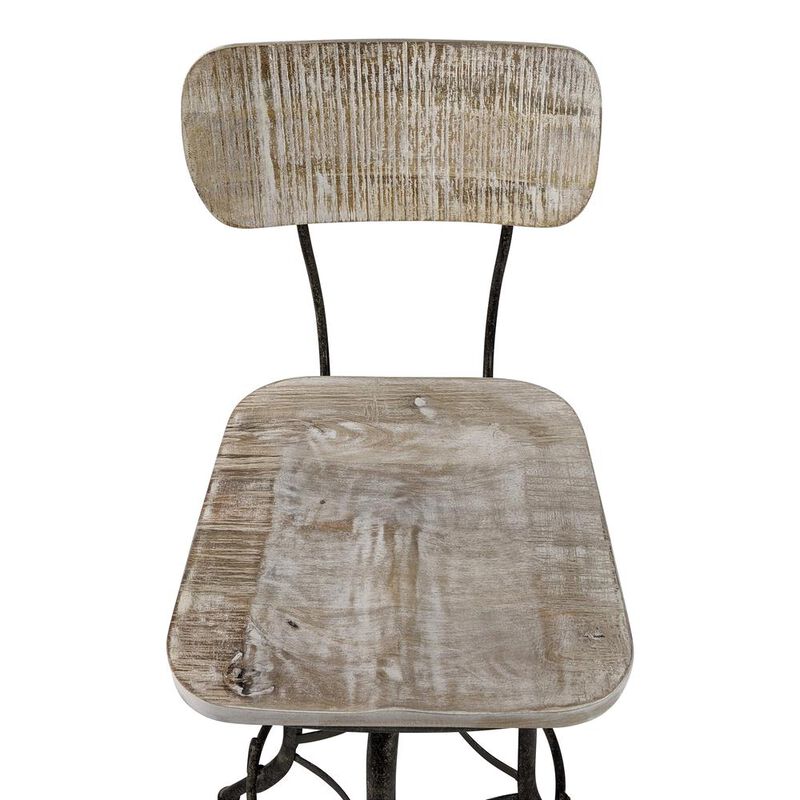 Carolina Living Mason Adjustable Barstool - Natural Driftwood Seat - Aged Iron Base