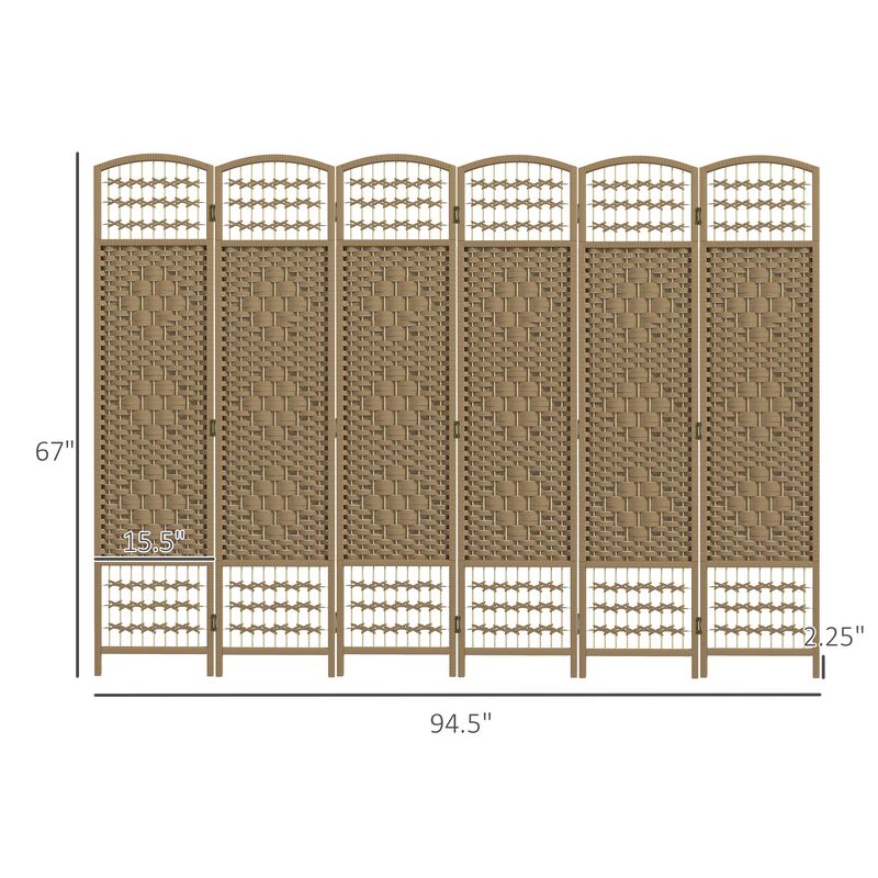 Natural Large Screen: 6-Panel Folding Wave Room Divider