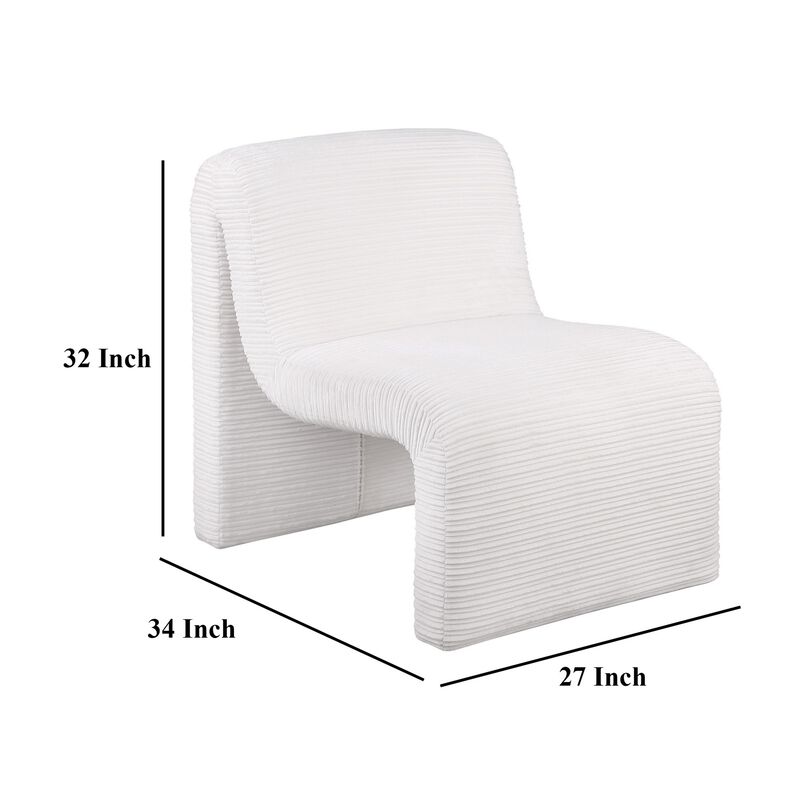 Adira Accent Chair, Modern Curved Armless Body, Ribbed Ivory Fabric - Benzara