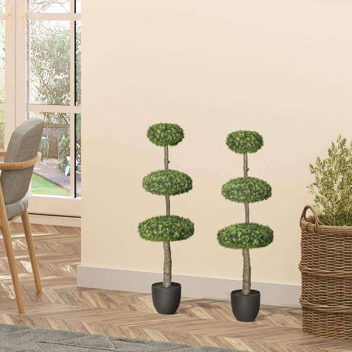 Artificial Greenery: Set of 2 3.5ft Boxwood Topiary Trees in Pots