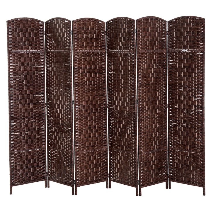 Brown Office Partition: 6-Panel Wicker Folding Privacy Screen