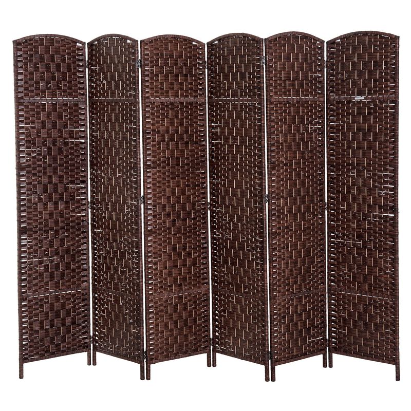 Brown Office Partition: 6-Panel Wicker Folding Privacy Screen