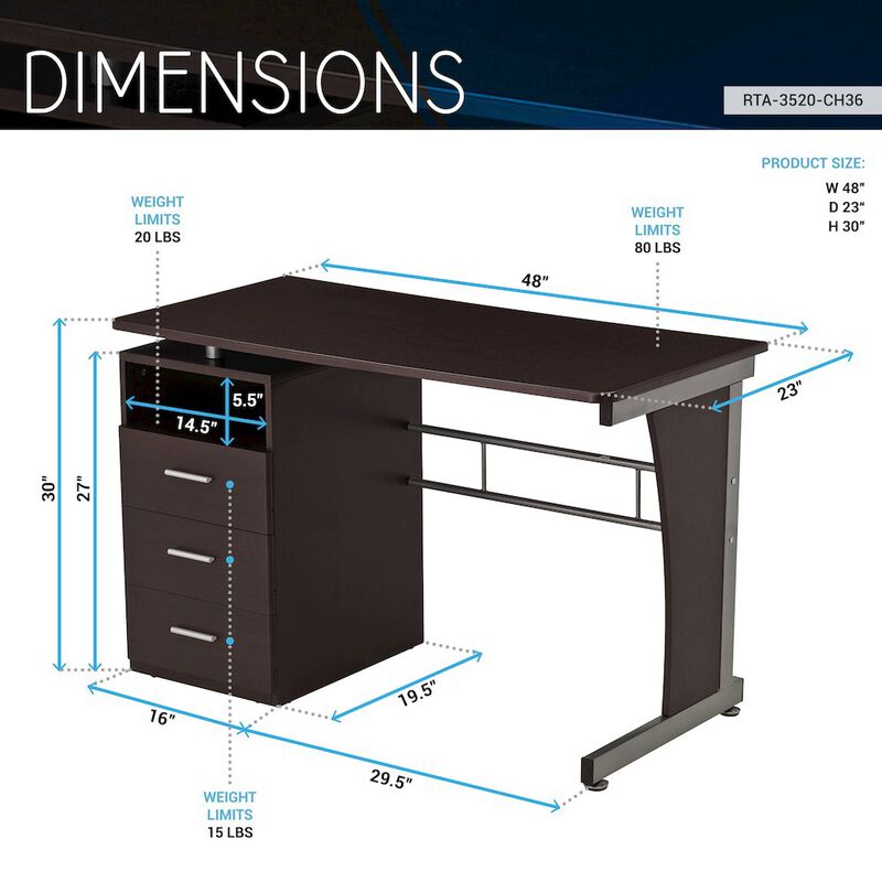Techni Mobili Computer Desk with Ample Storage