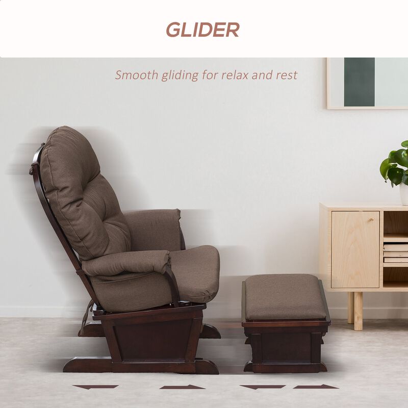 Brown Nursery Comfort: Glider Rocking Chair with Ottoman