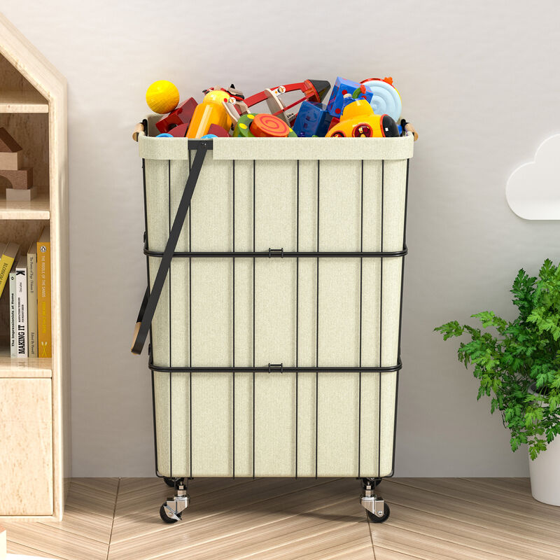 Oceanstar Mobile Rolling Storage Laundry Basket Cart with Handle