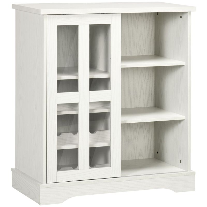 White Kitchen Organizer: Cabinet with Wine Racks & Sliding Door