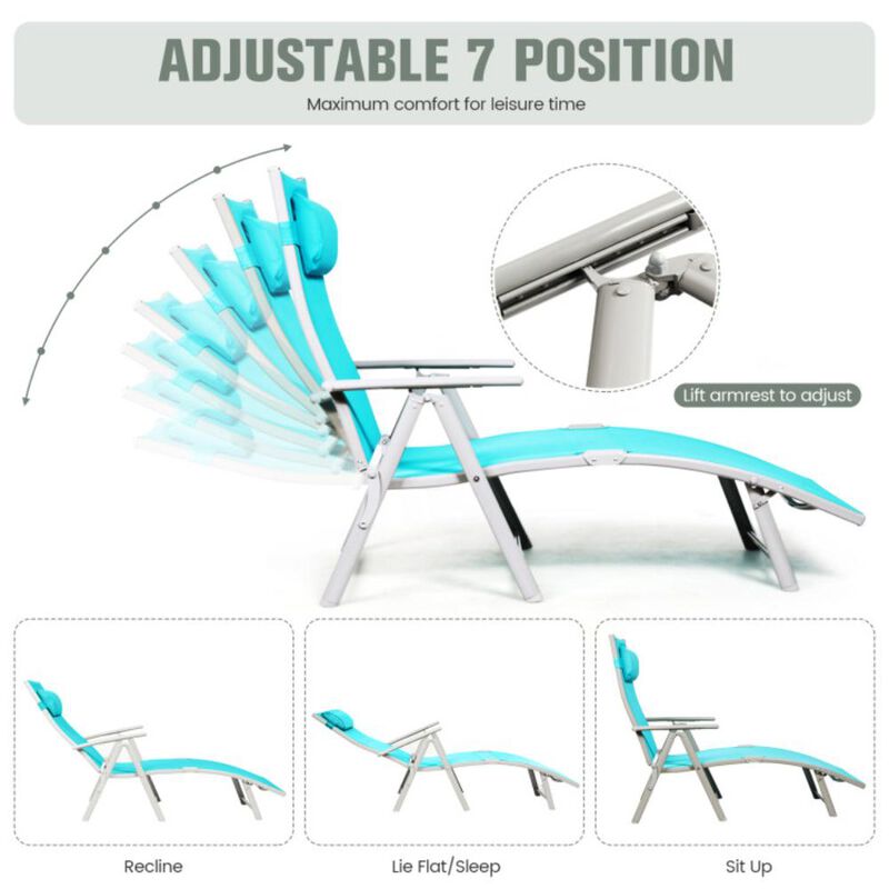 Hivvago Adjustable Outdoor Lightweight Folding Chaise Lounge Chair with Pillow