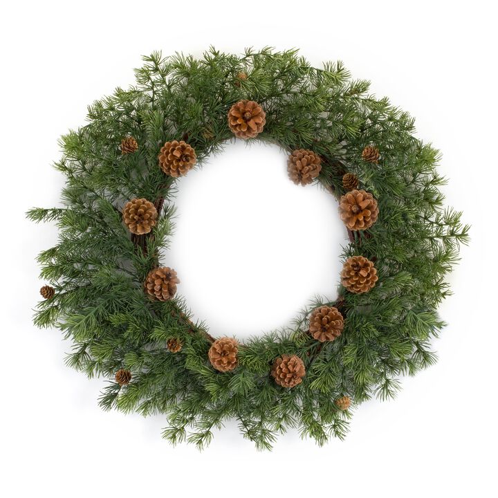 Pine Wreath with Pine Cones for Holiday, Winter, or Rustic Front Door Décor