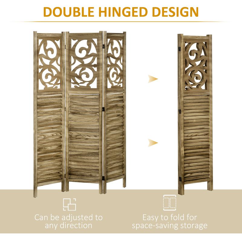 Brown Privacy Screen: 3-Panel Wooden Folding Divider for Home Office