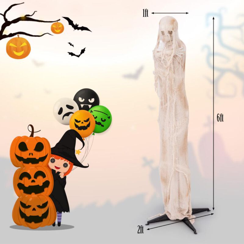 Hivvago 6FT Halloween Animated Standing Mummy with LED Red Glowing Eyes