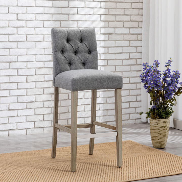 WestinTrends 29" Linen Fabric Tufted Upholstered Bar Stool, Antique Grey