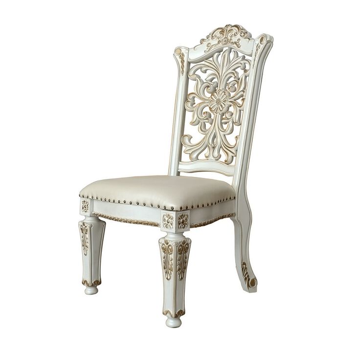 Jess 27 Inch Dining Chair, Nailhead Trim, Set of 2, Faux Leather, White-Benzara