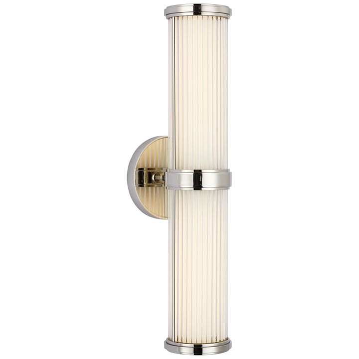 Ranier Double Bath Light in Polished Nickel with Clear Glass Rods