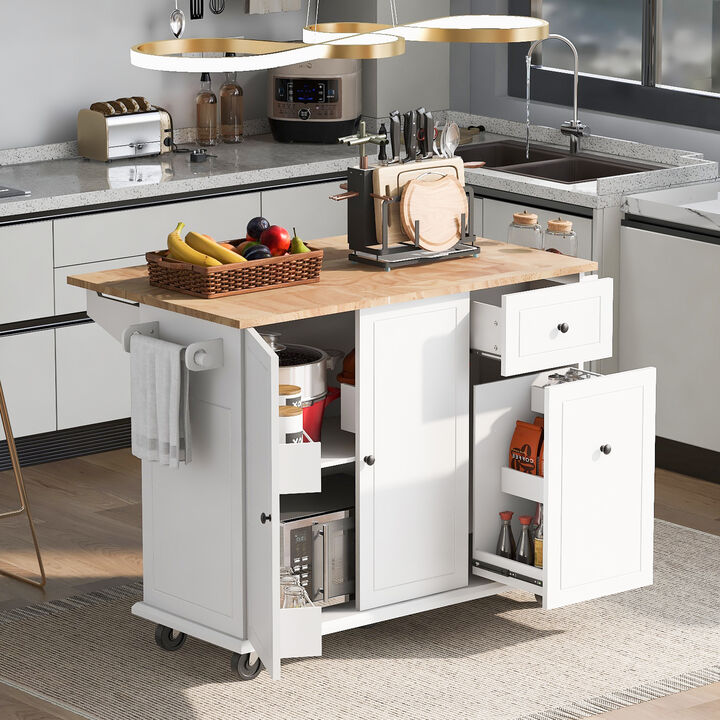 Streamdale Rolling Kitchen Island Cart with Drop Leaf & Storage