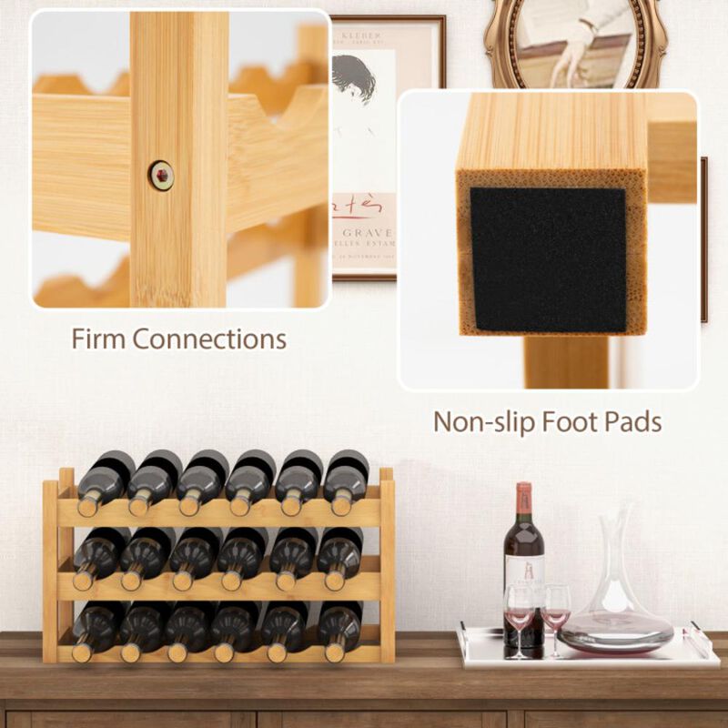 Hivvago 3-Tier Bamboo Freestanding Countertop Wine Bottle Organizer