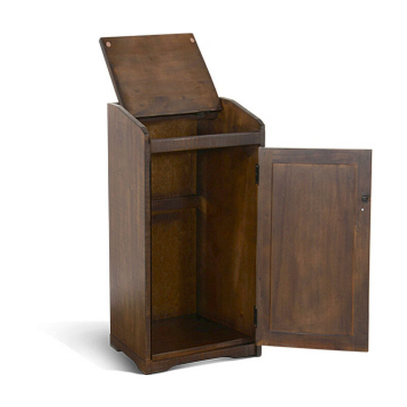 Homestead Trash Box, 34 Inch Tall, Rough Sawn Mahogany, Dark Brown - Benzara