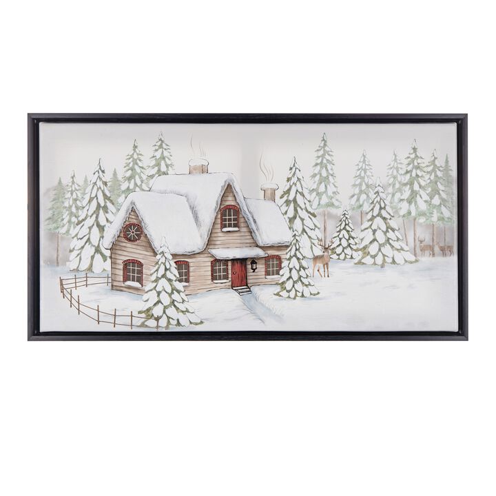 Winter Scene Canvas Wall Art – Framed Snowy Landscape Decor for Living Room, Bedroom, and Holiday Decor
