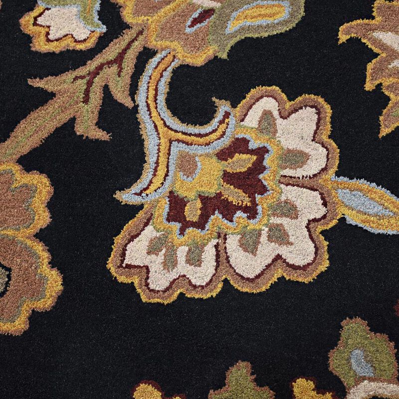 RUGSOTIC CARPETS HAND TUFTED WOOL ECO-FRIENDLY AREA RUGS  - 8'x11', Rectangle Shape, Black, Floral Modern Design, High Pile Thick Handmade Anti Skid Area Rugs for Living Room, Bed Room (K00151)