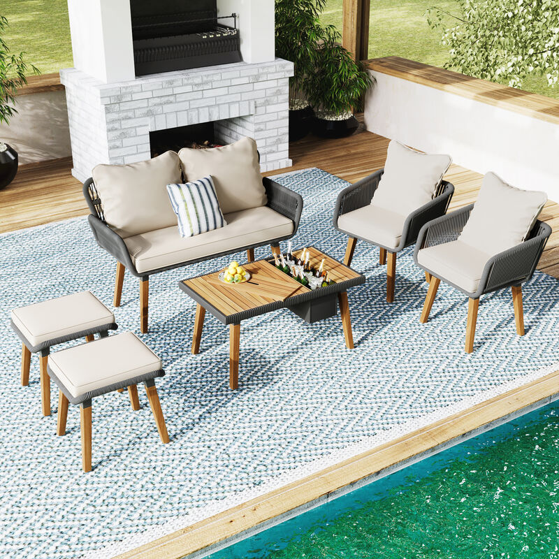 Merax 6-Piece Rope Outdoor Patio Furniture Seating Set
