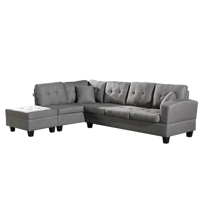 Fabric Left Chaise Living Room Sofa Set With Storage Ottoman