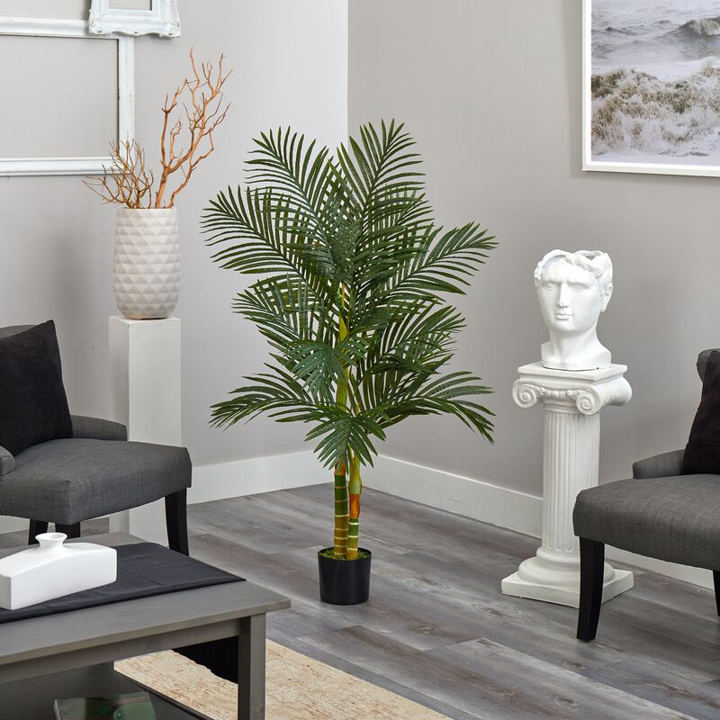 Hivvago 5 Feet Double Stalk Golden Cane Artificial Palm Tree