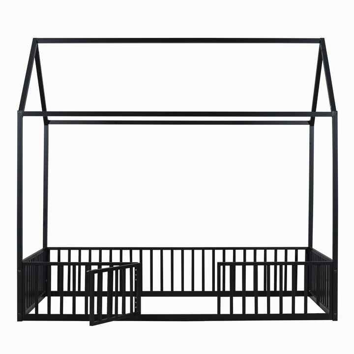 Merax Metal House Bed with Fence and Door
