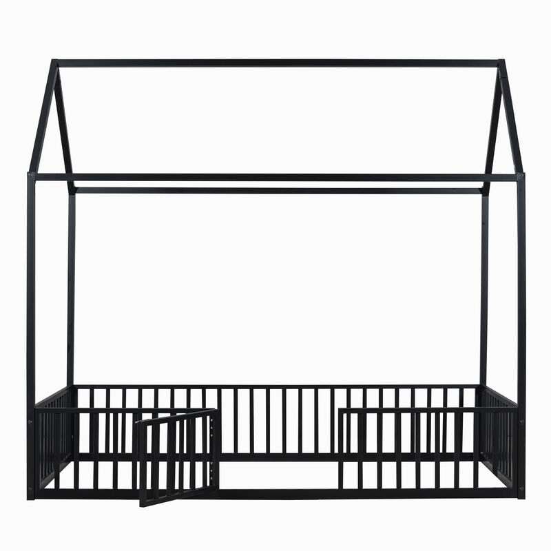 Merax Metal House Bed with Fence and Door