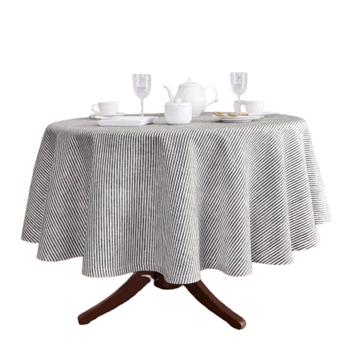 Solino Home 100% Pure Linen Round Tablecloth |Narrow Stripe